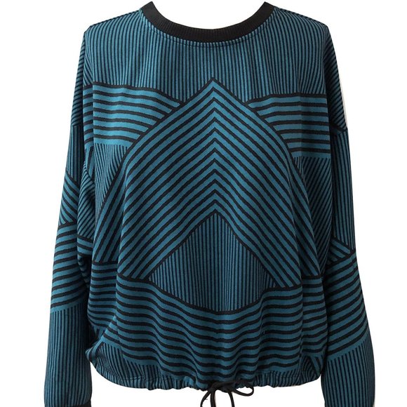Eva Franco Lounge Knit Sweatshirt Teal and Black Oversized Striped - Picture 2 of 6